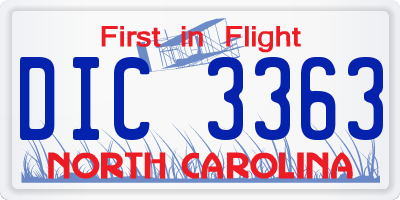 NC license plate DIC3363