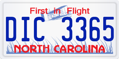 NC license plate DIC3365