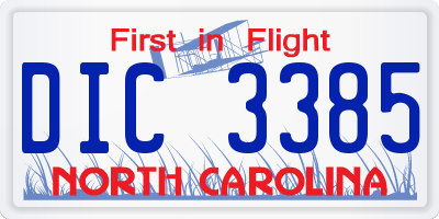 NC license plate DIC3385