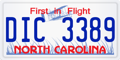NC license plate DIC3389