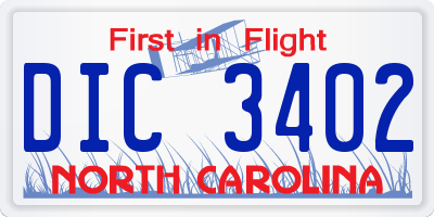 NC license plate DIC3402