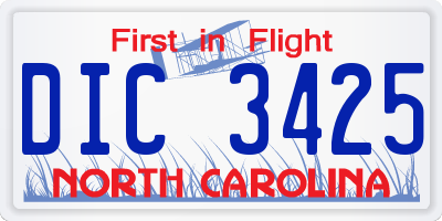 NC license plate DIC3425