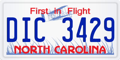 NC license plate DIC3429