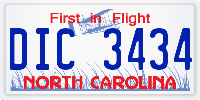 NC license plate DIC3434