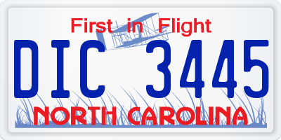 NC license plate DIC3445