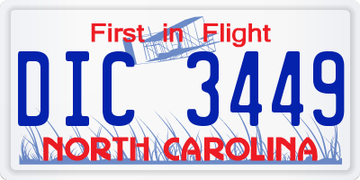 NC license plate DIC3449