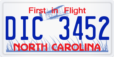 NC license plate DIC3452