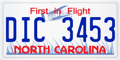 NC license plate DIC3453