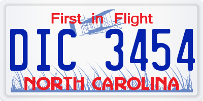 NC license plate DIC3454