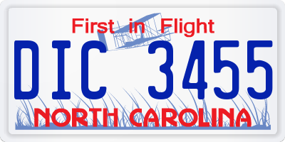 NC license plate DIC3455