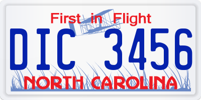 NC license plate DIC3456
