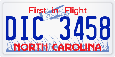 NC license plate DIC3458