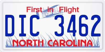 NC license plate DIC3462