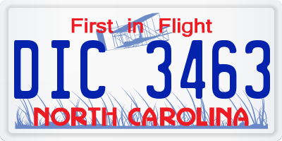 NC license plate DIC3463