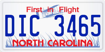 NC license plate DIC3465