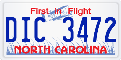 NC license plate DIC3472