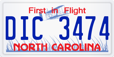 NC license plate DIC3474