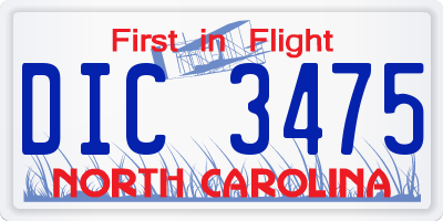 NC license plate DIC3475