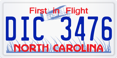 NC license plate DIC3476
