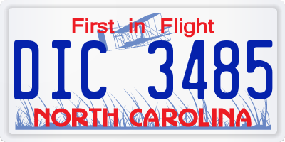 NC license plate DIC3485