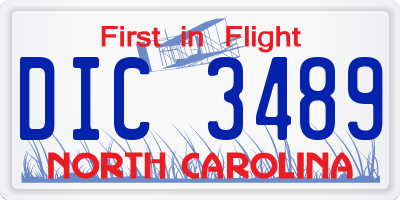 NC license plate DIC3489