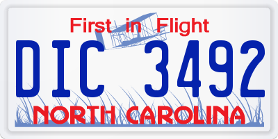 NC license plate DIC3492