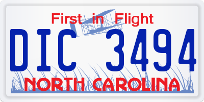 NC license plate DIC3494