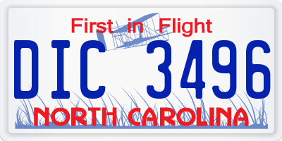 NC license plate DIC3496