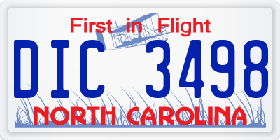 NC license plate DIC3498