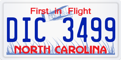 NC license plate DIC3499