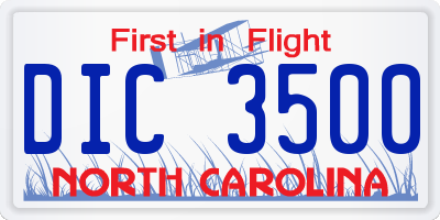 NC license plate DIC3500