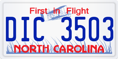 NC license plate DIC3503