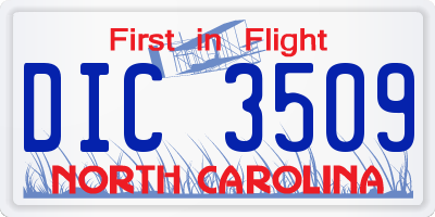 NC license plate DIC3509