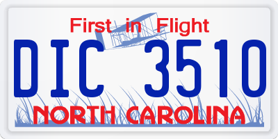 NC license plate DIC3510