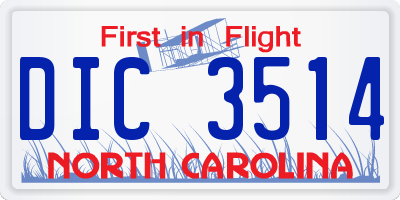 NC license plate DIC3514