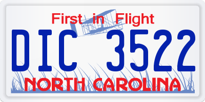 NC license plate DIC3522