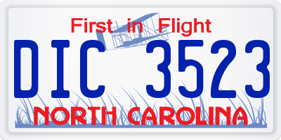 NC license plate DIC3523