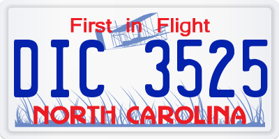 NC license plate DIC3525