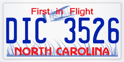 NC license plate DIC3526