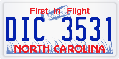 NC license plate DIC3531