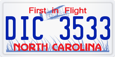 NC license plate DIC3533