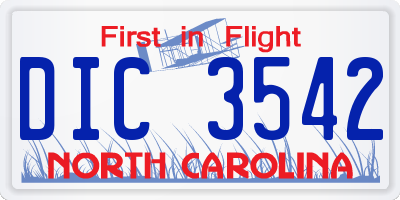 NC license plate DIC3542