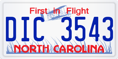NC license plate DIC3543