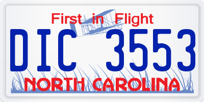 NC license plate DIC3553