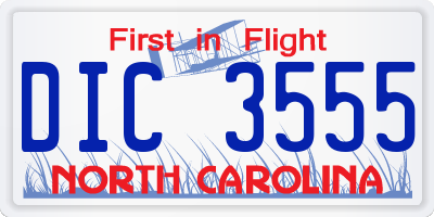 NC license plate DIC3555