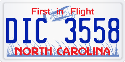 NC license plate DIC3558