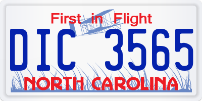NC license plate DIC3565