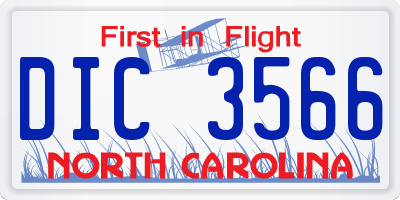 NC license plate DIC3566
