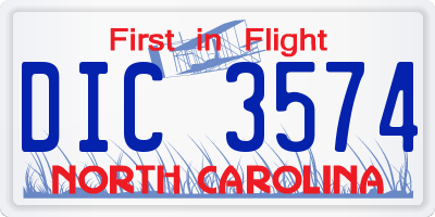 NC license plate DIC3574
