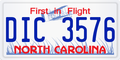 NC license plate DIC3576